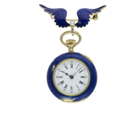 A FINE &amp; RARE LADIES 18K SOLID GOLD, ENAMEL &amp; DIAMOND PATEK PHILIPPE &amp; CIE POCKET WATCH &amp; BROOCH CIRCA 1900 R