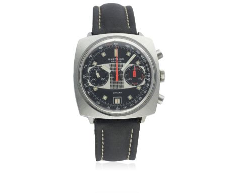 A GENTLEMAN'S STAINLESS STEEL BREITLING DATORA CHRONOGRAPH WRIST WATCH CIRCA 1970s, REF. 2030D: Black &amp; silver "racing" d