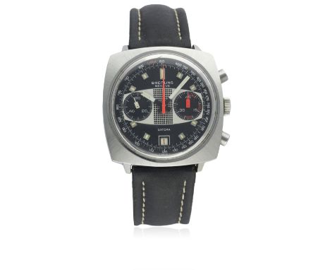 A GENTLEMAN'S STAINLESS STEEL BREITLING DATORA CHRONOGRAPH WRIST WATCH CIRCA 1970s, REF. 2030D: Black &amp; silver "racing" d