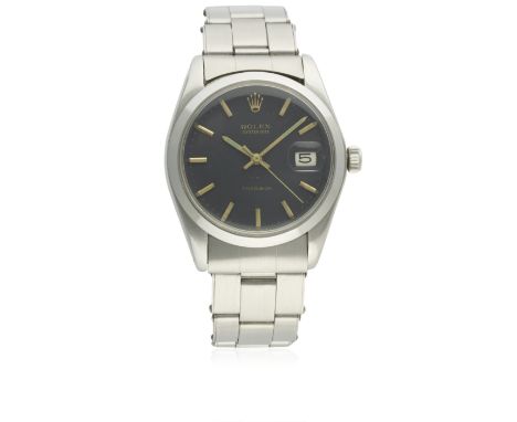 A GENTLEMAN'S STAINLESS STEEL ROLEX OYSTERDATE PRECISION BRACELET WATCH CIRCA 1972, REF. 6694 D: Matt black dial with gilt ba