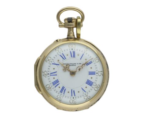 A FINE LADIES 18K SOLID ROSE GOLD PATEK PHILIPPE &amp; CIE POCKET WATCH CIRCA 1900 D: Enamel dial with blue Roman numerals, o
