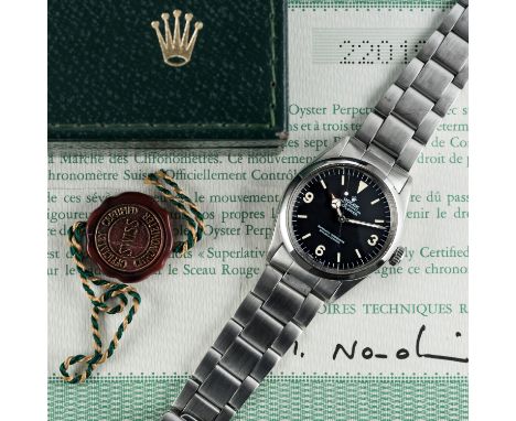 A RARE GENTLEMAN'S STAINLESS STEEL ROLEX OYSTER PERPETUAL EXPLORER BRACELET WATCH CIRCA 1969, REF. 1016 WITH BOX &amp; PAPERS