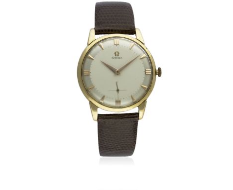 A GENTLEMAN'S 18K SOLID ROSE GOLD OMEGA&nbsp;WRIST WATCH CIRCA 1960, REF. 2894 4 D: Two tone silver dial with faceted rose&nb