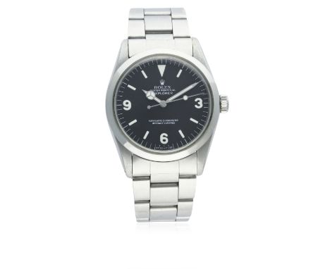 A GENTLEMAN'S STAINLESS STEEL ROLEX OYSTER PERPETUAL EXPLORER BRACELET WATCH CIRCA 1975, REF. 1016&nbsp; D: Matt black dial w