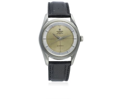 A GENTLEMAN'S STAINLESS STEEL UNIVERSAL GENEVE POLEROUTER WRIST WATCH CIRCA 1960, REF. 20217-5
D: Silver crosshair dial, stee