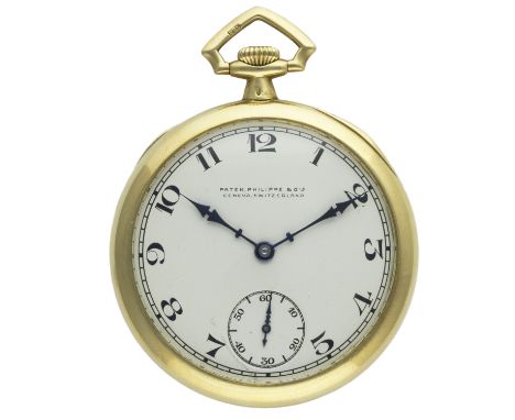 A FINE GENTLEMAN'S 18K SOLID GOLD PATEK PHILIPPE &amp; CIE POCKET WATCH CIRCA 1930 D: Silver dial with Arabic numerals, subsi