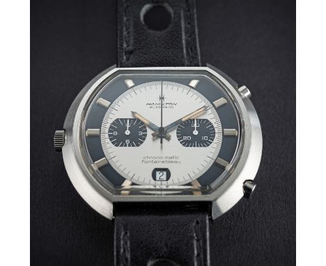 A RARE GENTLEMAN'S STAINLESS STEEL HAMILTON CHRONO-MATIC FONTAINEBLEAU AUTOMATIC CHRONOGRAPH WRIST WATCH CIRCA 1970, REF. 110