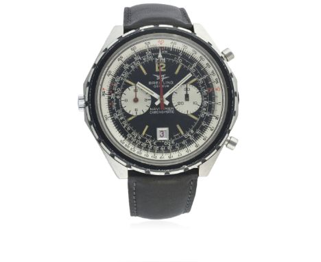 A GENTLEMAN'S STAINLESS STEEL BREITLING CHRONO MATIC NAVITIMER CHRONOGRAPH WRIST WATCH CIRCA 1970, REF. 1806D: Black dial wit