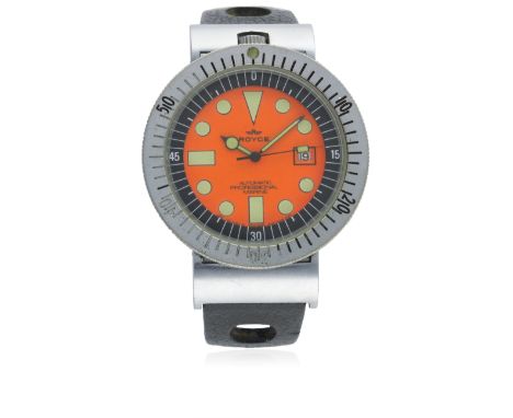 A RARE GENTLEMAN'S ROYCE PROFESSIONAL MARINE AUTOMATIC DIVERS WRIST WATCH CIRCA 1970sD: Orange dial with large luminous inlai