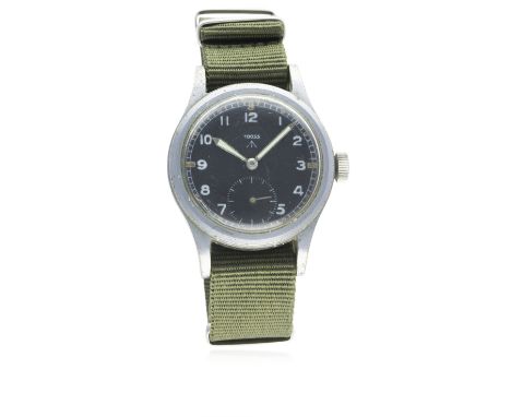 A GENTLEMAN'S BRITISH MILITARY RECORD W.W.W.&nbsp;WRIST WATCH CIRCA 1940s WITH NATO DIAL D: Black dial with Arabic numerals, 