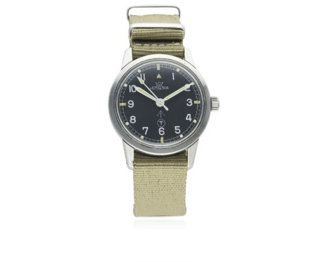 A RARE GENTLEMAN'S STAINLESS STEEL BRITISH MILITARY ROYAL NAVY LEMANIA WRIST WATCH DATED 1965, REF. 920-64 ISSUED TO ROYAL NA