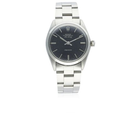 A GENTLEMAN'S STAINLESS STEEL ROLEX OYSTER PERPETUAL AIR KING PRECISION BRACELET WATCH CIRCA 1967, REF. 5500D: Gloss black di