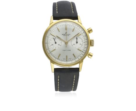 A GENTLEMAN'S GOLD PLATED BREITLING TOP TIME CHRONOGRAPH WRIST WATCH CIRCA 1960s, REF. 2003D: Silver dial with gilt batons &a