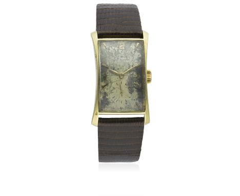 A GENTLEMAN'S 18K SOLID GOLD PATEK PHILIPPE HOURGLASS WRIST WATCH DATED 1957, REF. 1593 WITH PATEK PHILIPPE ARCHIVES D: Silve