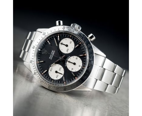 A VERY RARE GENTLEMAN'S STAINLESS STEEL ROLEX COSMOGRAPH "BLUE" DAYTONA BRACELET WATCH CIRCA 1968, REF. 6262 / 6239 D: Black 