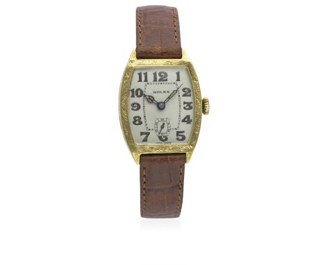 A GENTLEMAN'S 18K SOLID GOLD ROLEX WRIST WATCH CIRCA 1930s
D: Silver dial with luminous Arabic numerals &amp; cathedral hands