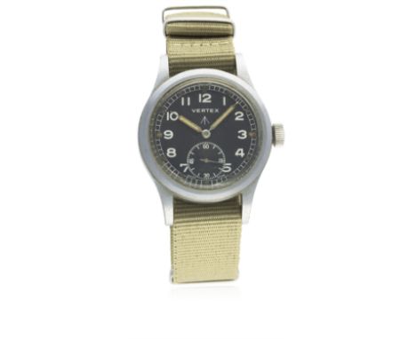 A GENTLEMAN'S BRITISH MILITARY VERTEX W.W.W. WRIST WATCH CIRCA 1940sD: Black dial with Arabic numerals, luminous markers &amp