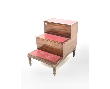Set of mid 19th century mahogany commode library steps, the hinged top step revealing storage box, over pull out commode with