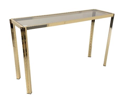 Mid century Hollywood Regency brass console table with inset frosted glass top Dimensions: Height:&nbsp;71cm&nbsp; Length/Wid