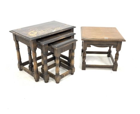 Oak nest of three tables (W61cm) together with a small oak lamp table (W46cm)