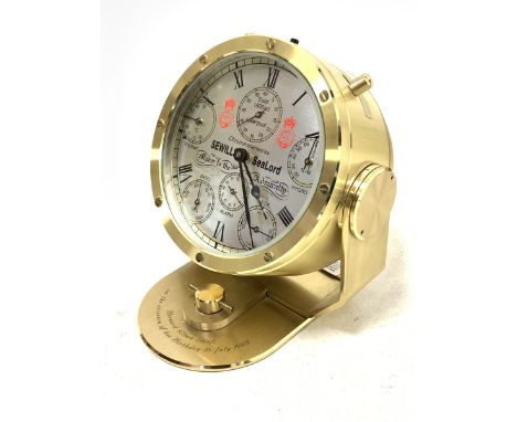 'Sewills of Liverpool' Sealord chronometer in brass case, subsidiary seconds dial along with thermometer, hydrometer, baromet