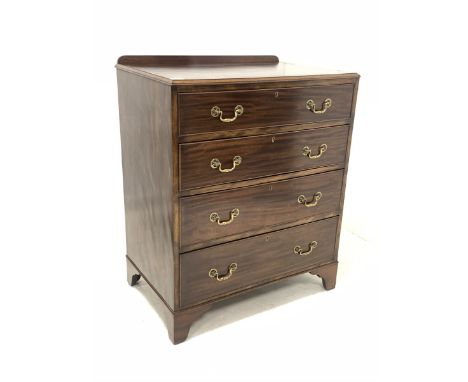 Early to mid 20th century mahogany chest, raised back over four graduated drawers with brass pull handles, raised on bracket 