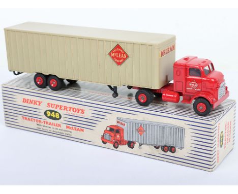 Dinky Supertoys 948 Tractor-Trailer Mclean, with windows, opening rear doors on detachable trailer, red cab, some paint loss 