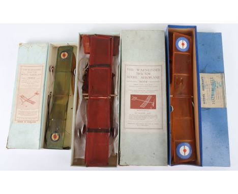 The Warneford Tactor Model Aeroplanes, 1930s, rubber band would flying wooden farmed models, boxed Moth with instruction and 