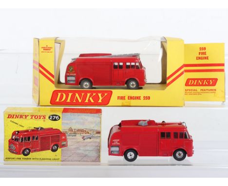 Dinky Toys 259 Fire Engine, red body, spun aluminum hubs in near mint original condition, with scarce Export all yellow card 