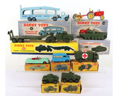 Boxed Dinky Toys, 660 Tank transporter, 651 Centurion tank, both good condition boxes good, 626 Military Ambulance, 670 Armou
