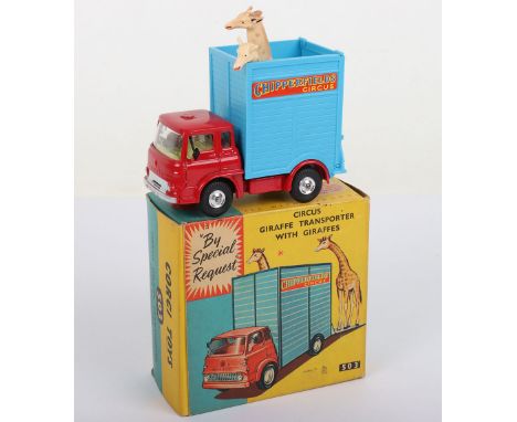 Corgi Toys 503 Chipperfields Circus Bedford TK Giraffe Transporter with two giraffes, red/blue body, lemon interior, shaped s