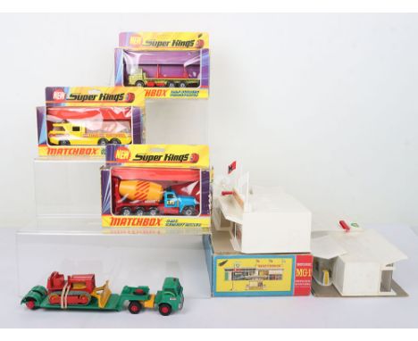 Matchbox Superkings, K-7 Racing Car Transporter, yellow body Team Matchbox, with racing car, transporter is near mint, racing