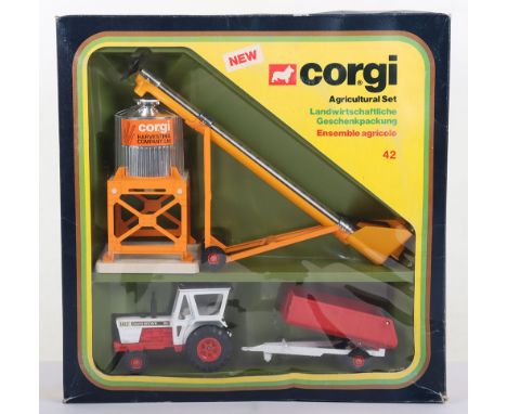 Corgi Agricultural Gift Set 42, contains: 55 David Brown 1412 Tractor, red/white body, red plastic wheel hubs, 56 Tipper Trai