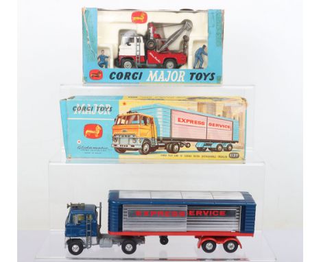 Two Corgi Major Toys Commercial Vehicles, 1137 Ford Tilt Cab ‘H’ Series with Detachable Trailer ‘Express Service’ metallic bl