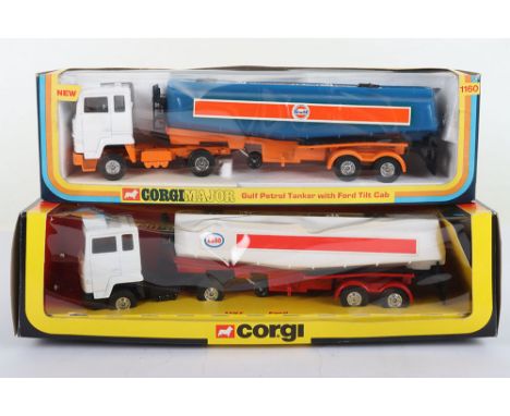 Two Corgi Toys Ford Petrol Tankers, 1157 Esso Petrol Tanker with Ford Tilt cab and 1160 Gulf Petrol Tanker with Ford tilt cab