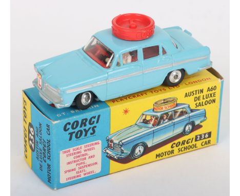 Corgi Toys 236 Austin A60 De Luxe Saloon Corgi Motor School, light blue body, instructor and pupil, red interior, right hand 