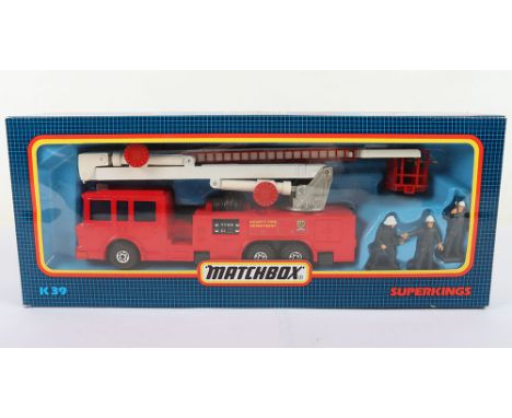 Two Matchbox Superkings K39 E.R.F. County Fire Department Simon Snorkel Fire Engine, in mint boxed condition and K-21 Ford Tr