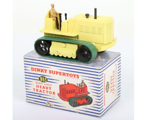 Dinky Supertoys 963 Blaw-Knox Heavy tractor, yellow body, green tracks, tan driver, in near mint original condition, in blue 