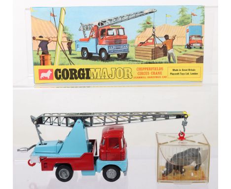 Corgi Major Toys 1144 Chipperfield’s Circus Crane Scammel Handyman, blue/red body, red interior, silver plated jib, cast whee