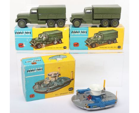 Three Corgi Major Toys, two 1118 International 6x6 Army Truck, military green, British Army markings, removable canopy, both 