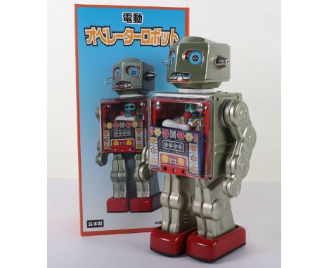 Operator Robot Battery-Operated, produced by Metal House Japan, classic Horikawa style tinplate robot, finished in metallic g