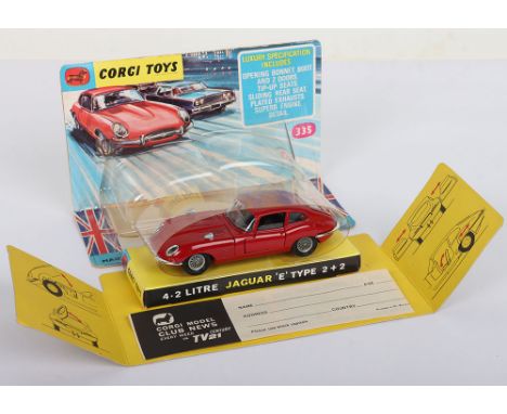 Corgi Toys 335 Jaguar 4.2 Litre 'E' Type 2 +2 red body, black interior, spoked wheels, in mint original condition, Corgi coll
