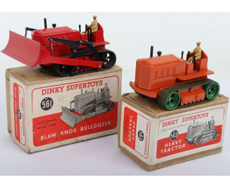 Two Dinky Supertoys Bulldozer & Heavy Tractor, 561 Blaw Knox Bulldozer, red body, black rubber tracks, tan driver, lifting bl