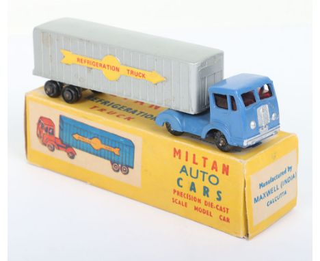 Miltan Maxwell India Refrigeration Truck, No.815, blue cab, silver back, black plastic wheels, in excellent original conditio