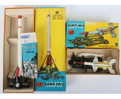 Corgi Major Toys Boxed 1112 ‘Corporal’ Guided Missile on Mobile Launcher, white/red missile, military green launcher, in exce
