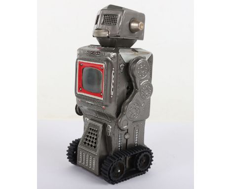 Scarce Mars King Battery Operated Robot SH Horikawa Japan, lithographed tin plate body, plastic battery compartment, fully wo