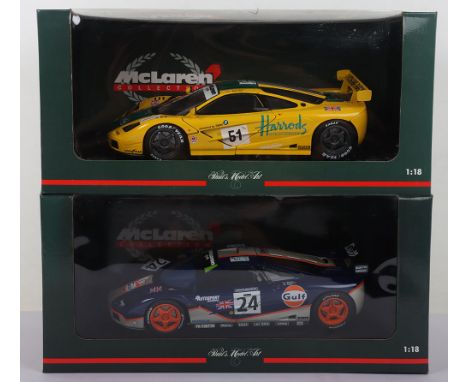 Two Paul's Model Art 1:18th scale McLaren Collection F1 GTR Mach Ones Le Mans Cars, 3rd at Le Mans 'Harrods' No 51 and 4th at