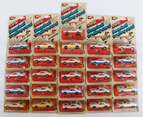 Complete Set of Twenty Six Corgi  Juniors Pontiac Firebirds Baseball Collector Cars on USA issue backing cards, all in mint u