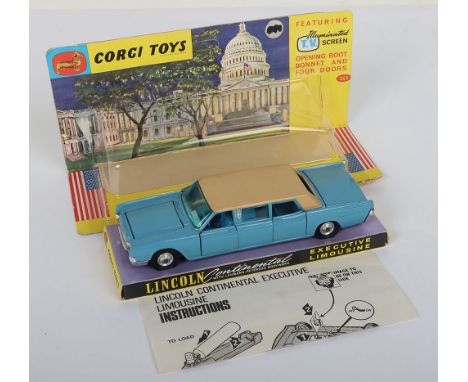 Corgi Toys 262 Lincoln Continental Executive Limousine, featuring illuminated T.V. screen, light blue body, tan roof, light b