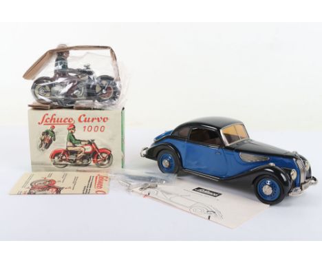 Schuco Curvo 1000 Motorcycle, Limited edition model, in mint boxed condition, plus clockwork Tinplate blue/black BMW 327 1:18
